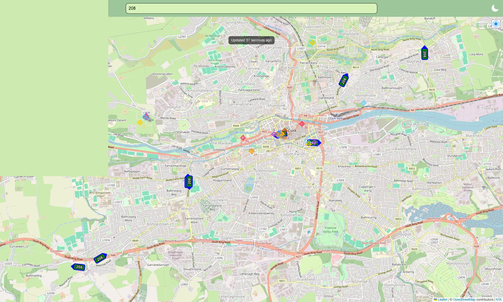 BrowserVLM's predicted click point for the prompt: Click the bus closest to cork city centre